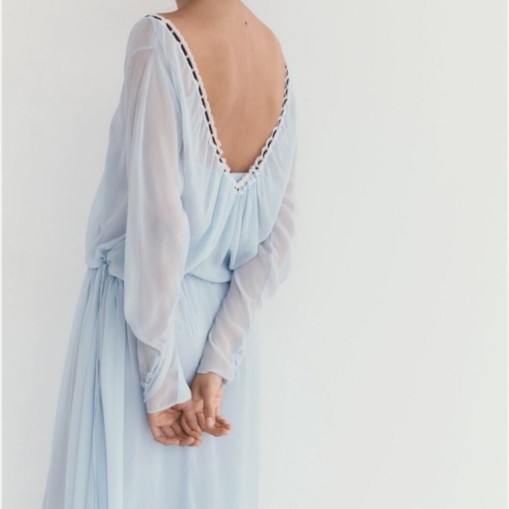 Zara NWTs Elegant Sheer Chiffon Blue Nightgown size small - Picture 6 of 13